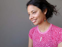 Load image into Gallery viewer, Agate Moss Earrings 3.5" Boutique Green Flower Crystal Healing Energy Gemstone Big Copper Hoop B01