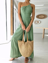 Load image into Gallery viewer, UANEO Womens Casual Summer Jumpsuits Dressy Cotton One Shoulder High Waist Rompers (Green-L)
