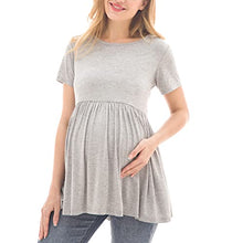 Load image into Gallery viewer, Bearsland Maternity Tops Short Sleeve Scoop Neck Breastfeeding Shirt Pregnancy Clothes,Green&Light Gray&White Flower,M