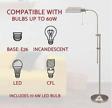 Load image into Gallery viewer, Kira Home Prescott 58" Modern Adjustable Standing Pharmacy Floor Lamp | Brushed Nickel Finish, Includes 6W LED Bulb (60W eq.) Energy Efficient, Eco-Friendly, for Living Room Reading Bedroom Office