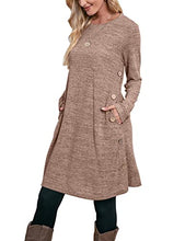 Load image into Gallery viewer, OFEEFAN Dresses Long Sleeve Dress for Women Knee Length Dress Khaki XL