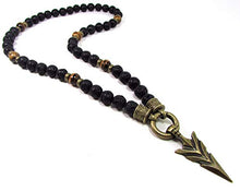 Load image into Gallery viewer, Tiger Eye and Black Lava Stone Necklace,Bronze Arrow-Head,Gift for Men,Men Gemstone Necklace + Gift Box,Mens Beaded Necklace