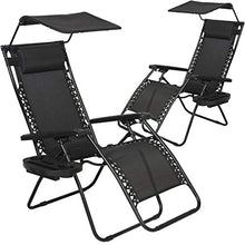 Load image into Gallery viewer, BestMassage Patio Chairs Lounge Chair Zero Gravity Chair 2 Pack Recliner W/Folding Canopy Shade and Cup Holder for Outdoor Funiture (Black)