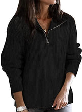 Load image into Gallery viewer, Uusollecy Women Long Sleeve Zipper Sweater Pullover, Fleece Solid Crochet Outwear, Casual Loose Sweaters Tops Fall Winter for Women Black Small