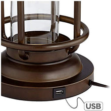 Load image into Gallery viewer, Andreas Industrial Table Lamp with Nightlight and USB Port Brown Metal Oatmeal Fabric Tapered Drum Shade Antique LED Edison Bulb for Living Room Bedroom Bedside Nightstand Office - Franklin Iron Works