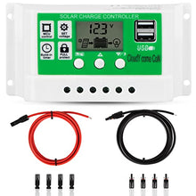 Load image into Gallery viewer, 30amp Solar Charge Controller Kit, 12V/24V Solar Panel Charge Controller with LCD Display Dual USB and 10FT 10AWG Solar Extension Cable
