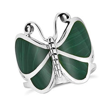 Load image into Gallery viewer, AeraVida Big Green Malachite Butterfly .925 Sterling Silver Ring (7)