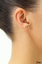 Load image into Gallery viewer, 14k White Gold Solitaire Round Cubic Zirconia CZ Stud Earrings in Secure Screw-backs (3mm)