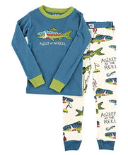 Load image into Gallery viewer, Lazy One Warm Long-Sleeve PJ Sets for Girls and Boys, Funny Animal Kids' Pajama Sets, Cozy, Comfy, Fishing (Asleep at The Reel, 8)