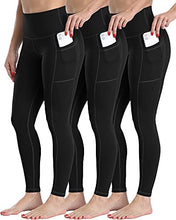Load image into Gallery viewer, CHRLEISURE Leggings with Pockets for Women, High Waisted Tummy Control Workout Yoga Pants 3 Pack 2Black1Gray L