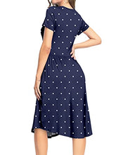 Load image into Gallery viewer, YUNDAI Ladies Cotton Polka Dot Teacher Work Swing Knee Length Dress Large, Navy