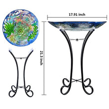 Load image into Gallery viewer, VCUTEKA Outdoor Glass Birdbath with Metal Stand for Lawn Yard Garden Decoration