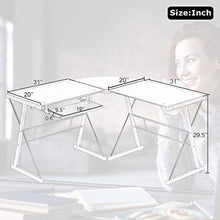Load image into Gallery viewer, Computer Desk Gaming Desk Home Office Toughened Glass L Shaped Corner Writing Study Keyboard CPU Stand Girl Kids Student PC Modern Executive Table for Small Spaces
