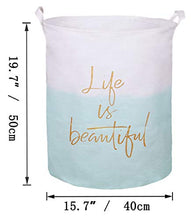 Load image into Gallery viewer, PFONB 19.7" X-Large Collapsible Laundry Basket,Waterproof Sturdy Lightweight Canvas Round Clothes Hamper Home Organizer, Gift Basket.(Life Green)