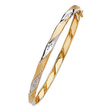 Load image into Gallery viewer, Wellingsale 14k Two 2 Tone White and Yellow Gold Diamond Cut Starburst Wrist Bangle Bracelet