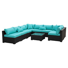 Load image into Gallery viewer, Outdoor Rattan Sectional Sofa - Patio PE Wicker Conversation Furniture Set (9-Piece,Turquoise)