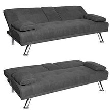 Load image into Gallery viewer, MIERES Modern Convertible Futon Sofa Bed for Living Room Fold Up & Down Recliner Couch w/Metal Legs and 2 Cup Holders Sleeper Daybed, for Small Spaces, Dark Gray