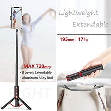 Load image into Gallery viewer, Wireless Remote Selfie Stick Cell Phone Tripod Stand Holder for Selfie, Live Broadcast, YouTube Video, Photography, TIK Tok, Vlogging Compatible with iPhone and Android Phone, Lightweight Aluminum