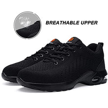 Load image into Gallery viewer, FENLERN Steel Toe Shoes Women Lightweight Air Cushion Safety Sneakers Comfortable Slip Resistant Work Sneakers Safety Toe Tennis Shoes Indestructible Shoe(10.5 Wide, Black)