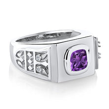 Load image into Gallery viewer, Gem Stone King 2.09 Ct Cushion Purple Amethyst White Topaz 925 Sterling Silver Men's Ring (Size 11)