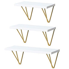 Load image into Gallery viewer, Triangle Modern Gold Bracket Floating Shelves Set of 3 Wall Mounted for Home Decor Living Room, Bathroom, Bedroom, Kitchen and Coffee Bar Storage by STORAGEGEAR