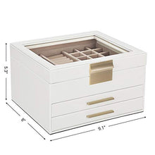 Load image into Gallery viewer, SONGMICS Jewelry Box with Glass Lid, 3-Layer Jewelry Organizer with 2 Drawers, for Loved Ones, White UJBC239WT