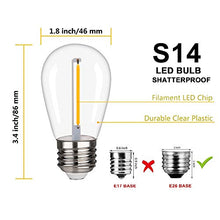 Load image into Gallery viewer, 15 Pack EMITTING Shatterproof & Waterproof S14 Replacement LED Light Bulbs –1W S14 LED Bulbs, Warm White 2200K, Outdoor String Lights Vintage LED Filament Bulb, E26 Base Edison Plastic Bulb.