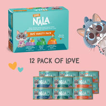 Load image into Gallery viewer, LOVE, NALA - Natural Adult Cat Wet Food - Pate Variety Pack - Tuna, Chicken, Mackerel - Grain Free, Non-GMO, Fiber Blend, Minerals, Vitamins - 12 Pack 2.4 lbs.