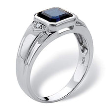 Load image into Gallery viewer, Men's Platinum over Sterling Silver Simulated Blue Sapphire and Diamond Accent Ring Size 10