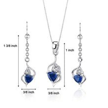 Load image into Gallery viewer, Created Sapphire Pendant Earrings Necklace Set Sterling Silver Trillion Cut 2.25 Carats
