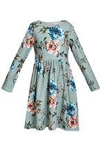 Load image into Gallery viewer, Blibea Girls Floral Dress Long Sleeve Casual Boho Ruffled Empire Waist Midi Dress with Pockets Size 8 9 Green