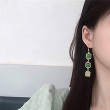 Load image into Gallery viewer, Edil Fantas Women's Green Crystal Long Dangle Earrings 14k Gold Plated Earrings for Women Girl Hook Light Weight Birthday Valentine's Day Mothers Day Christmas Gift