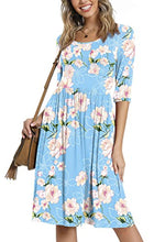 Load image into Gallery viewer, CATHY Women's 3/4 Sleeve 2022 Casual High Waist Round Neck Midi Dress with Pockets, XL, Fl Light Blue