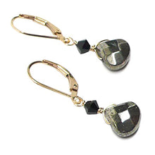 Load image into Gallery viewer, Pyrite Briolette Gold-Filled Lever Back Earrings Crystal
