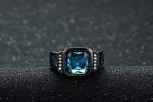 Load image into Gallery viewer, Opal Jewelry Mans Size 7-11 Black Gold Filled Blue Sapphire Wedding Engagement Ring Gift (10)