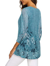 Load image into Gallery viewer, Timeson Tunic Tops To Wear With Leggings,3/4 Sleeve Tops for Women Loose Fitted Floral Women's Dressy Blouses Business Casual Tops for Women Spring Sheer Shirts Deep Cyan XX-Large