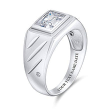 Load image into Gallery viewer, Personalized Rectangle 2CT Emerald Cut AAA CZ Mens Engagement Ring Cubic Zirconia Band For Men Custom Engraved