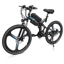Load image into Gallery viewer, 26 Inch Electric Folding Mountain Bike,350W Professional 21 Speed Gears 3 Cycling Mode Folding Electric Ebike with Removable 36V 10AH Lithium Battery Commuter Bikes (Blue)