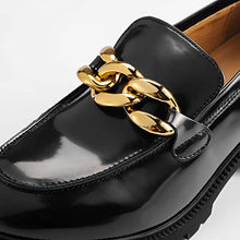 Load image into Gallery viewer, MACNMEUU Chunky Loafers Women Platform Loafers for Women Comfort Slip-on Loafers with Chain Faux Leather Black, Size 5.5