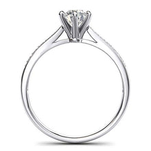 Load image into Gallery viewer, 14k white gold 1.0 CT Classic 6-Prong Simulated Diamond Engagement Ring Graduated Side Stones Promise Bridal Ring (5)