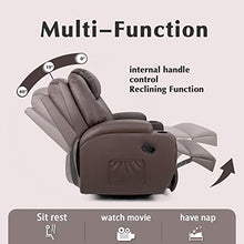 Load image into Gallery viewer, JUMMICO Recliner Chair Massage and Heating Living Room Chair, Rocking and 360° Swivel Home Leather Sofa with 2 Cup Holders and Side Pockets (Brown)