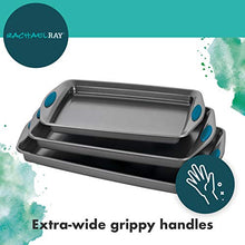 Load image into Gallery viewer, Rachael Ray Bakeware Nonstick Cookie Pan Set, 3-Piece, Gray with Agave Blue Grips