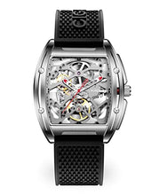 Load image into Gallery viewer, CIGA Design Z Series Automatic Mechanical Watch, Skeleton Stainless Steel Analog Silver Wristwatch Tonneau Sapphire Crystal for Men Women with Leather and Silicone Strap