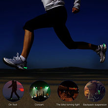 Load image into Gallery viewer, SLDHR LED Shoes Clip Lights USB charging for Night Running Gear, Color Changing RGB Strobe and Steady Color Flash Mode, Safety Clip Lights for Running, Jogging, Walking, Biking(One Pair)