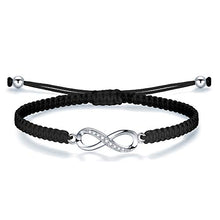 Load image into Gallery viewer, ZENI Infinity Bracelet for Women, Handmade Black Rope Braided Bracelet with 925 Silver Adjustable Bracelet Love Friendship Jewelry Gift