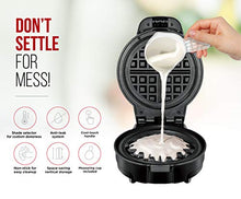 Load image into Gallery viewer, Chefman Anti-Overflow Belgian Waffle Maker w/ Shade Selector, Temperature Control, Mess Free Moat, Round Iron w/ Nonstick Plates & Cool Touch Handle, Measuring Cup Included, Black