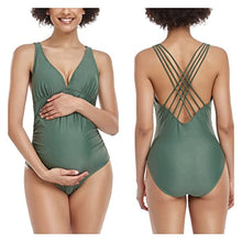 Load image into Gallery viewer, EastElegant Maternity V-Neck Swimsuits One Piece Multiple Criss Cross Back Bikini Army Green,Small