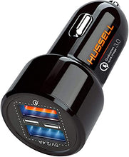 Load image into Gallery viewer, Hussell Car Charger Adapter - 3.0 Portable USB w/Fast Charge Technology & Dual Ports - Compatible w/Apple iPhone, Android, Tablet or Other USB Device