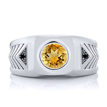 Load image into Gallery viewer, Gem Stone King Men's 925 Sterling Silver Yellow Citrine and Black Diamond Ring (1.53 Cttw, Gemstone Birthstone, Available 7,8,9,10,11,12,13) (Size 10)