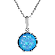 Load image into Gallery viewer, Paul Wright Created Opal Pendant Necklace, in 925 Sterling Silver, 12mm Round with Vibrant Blue Color, 16” Plus 2” Extender